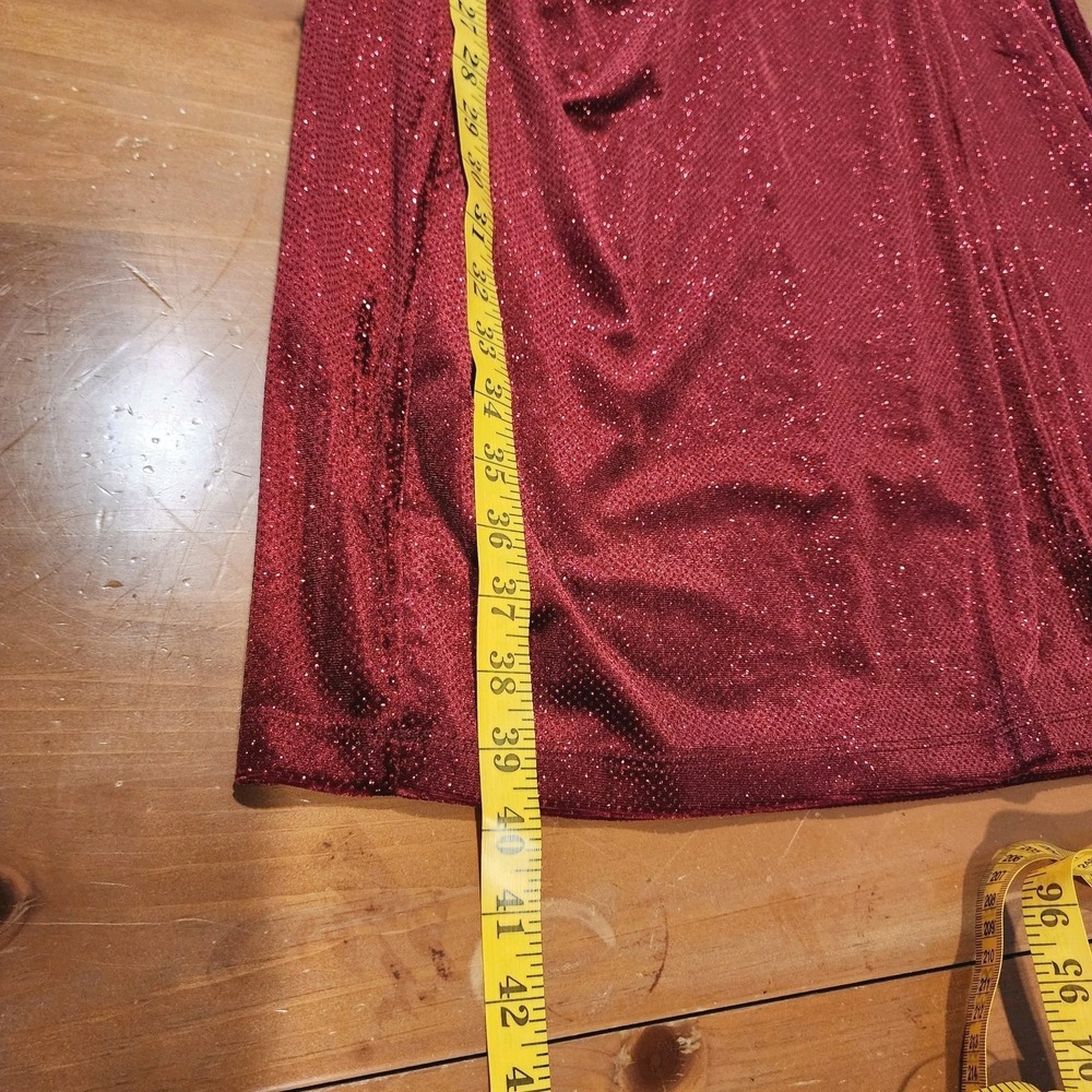 ANNE KLEIN Red Dress Womens 12 Sparkle Faux Wrap Rhinestone Buckle Cocktail Xmas - Picture 12 of 15